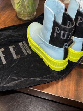 Light Blue & Neon Yellow Ankle Booties - Designer Style